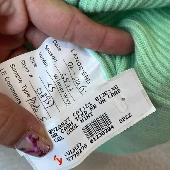 NWT Lands End Womens Cool Mint Cashmere Ribbed Vneck Cardigan XSMALL 2-4 - Picture 4 of 7